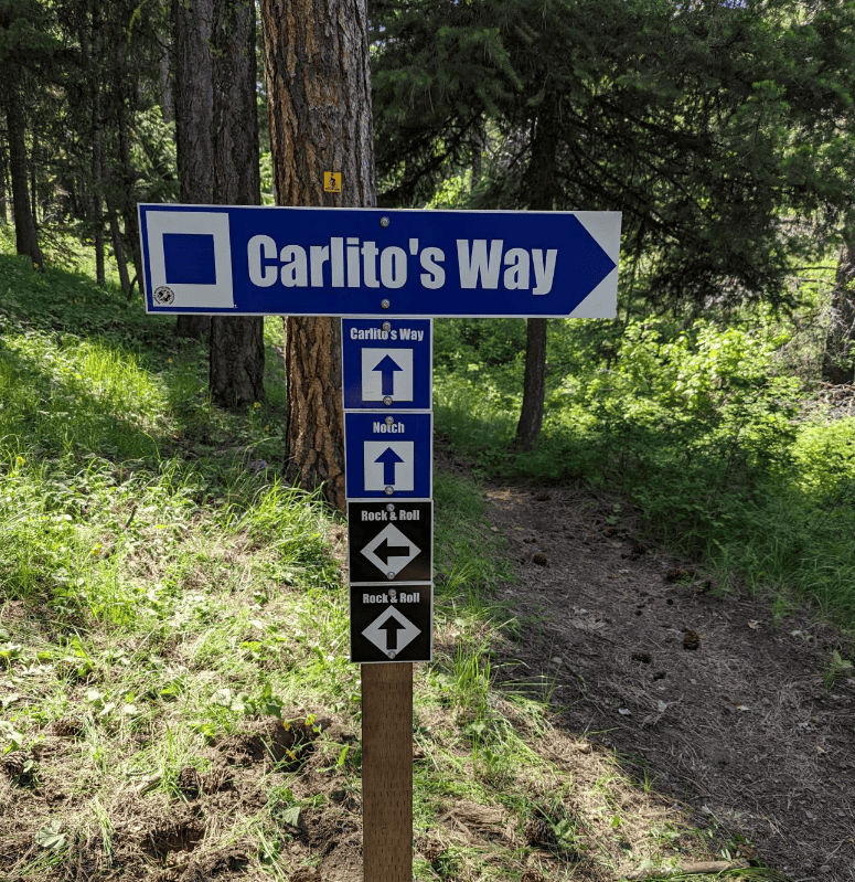 Trail and Wayfinder signs for the Merritt Mountain Biking experience.